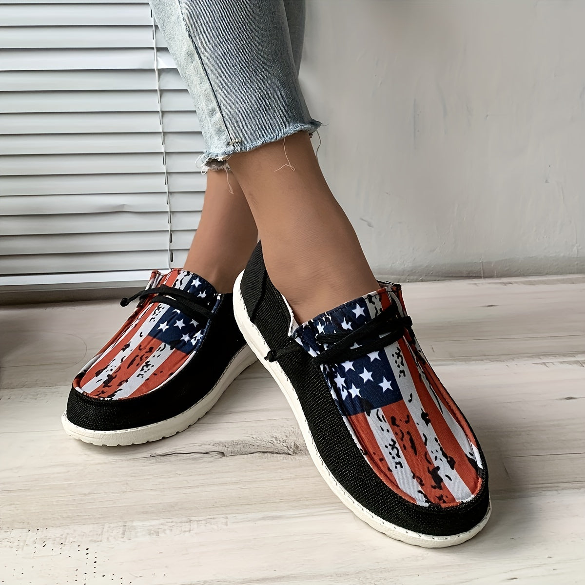 Women's Independence Day Flag Element Canvas Shoes, Casual Lace Up Outdoor Sneakers, Lightweight Low Top Shoes